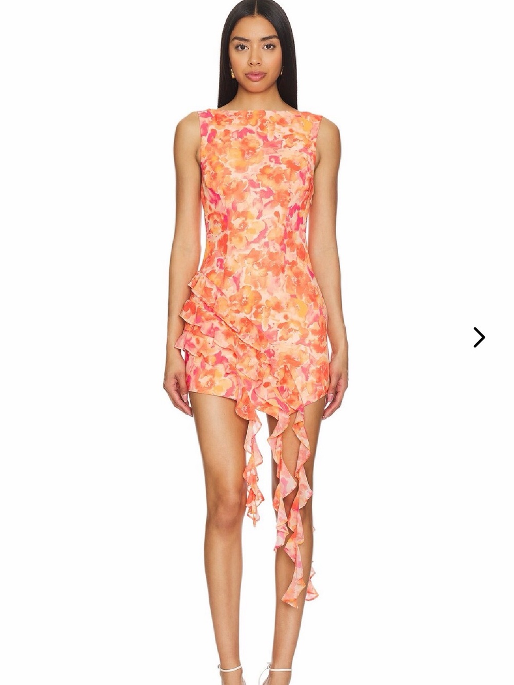 Lovers + Friends Coral-Pink Floral Ruffle Mini Dress